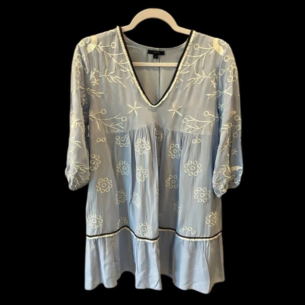 Floryda size Small blue and white embroidered swing dress bohemian
